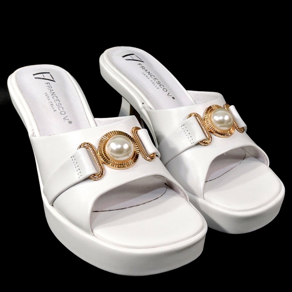 FRANCESCO V. 🇮🇹 WOMEN'S WHITE SOFT LEATHER PLATFORM COMFORT MULES - Picture 3 of 8